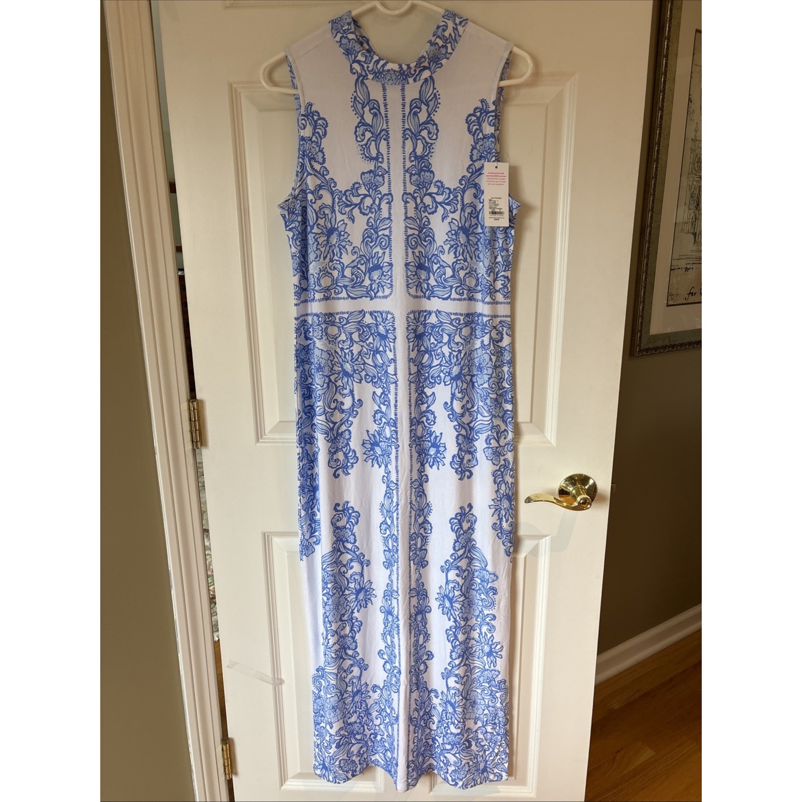 Lilly Pulitzer Wellington Blue White Maxi Dress Sz M Nwt $228 Slits, Sleeveless